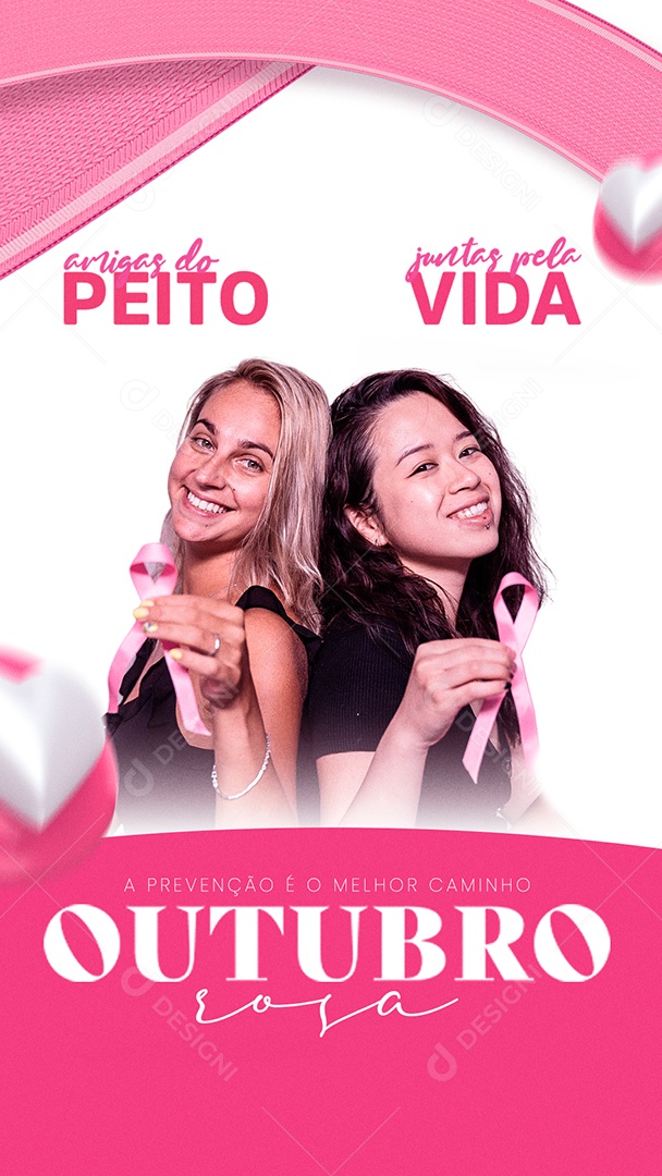 Story Amigas do Peito Juntas pela Vida Outubro Rosa Social Media PSD Editável