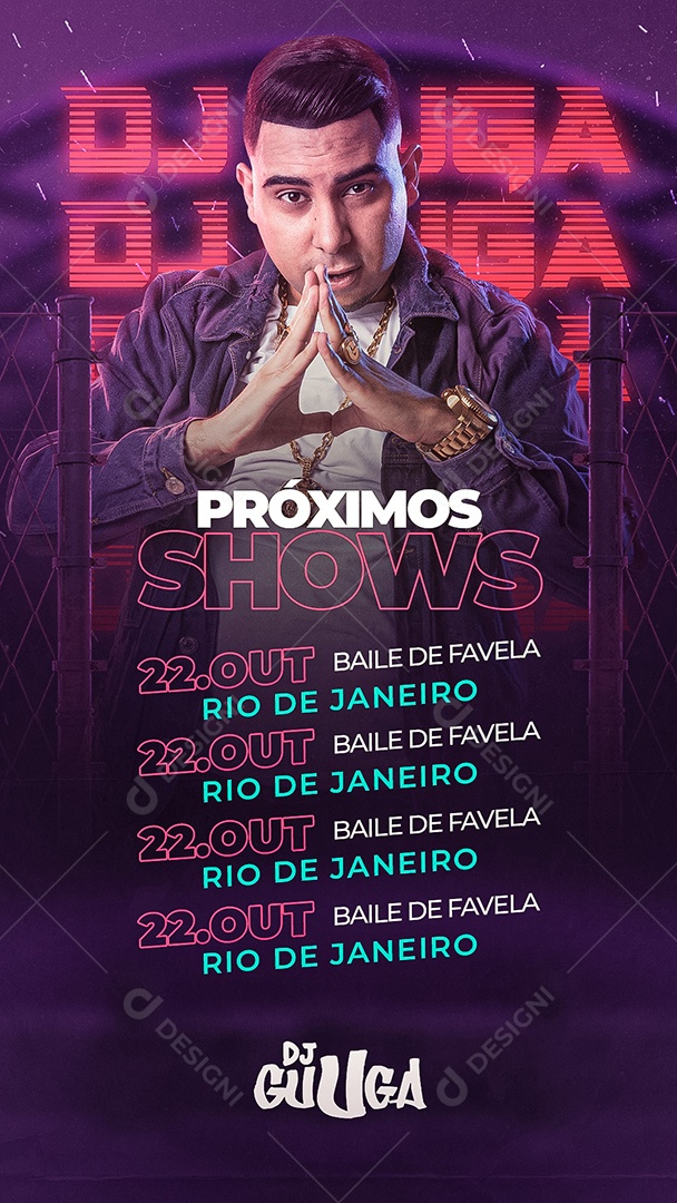 Story Próximos Shows Dj Guuga Funk Flyer Social Media PSD Editável