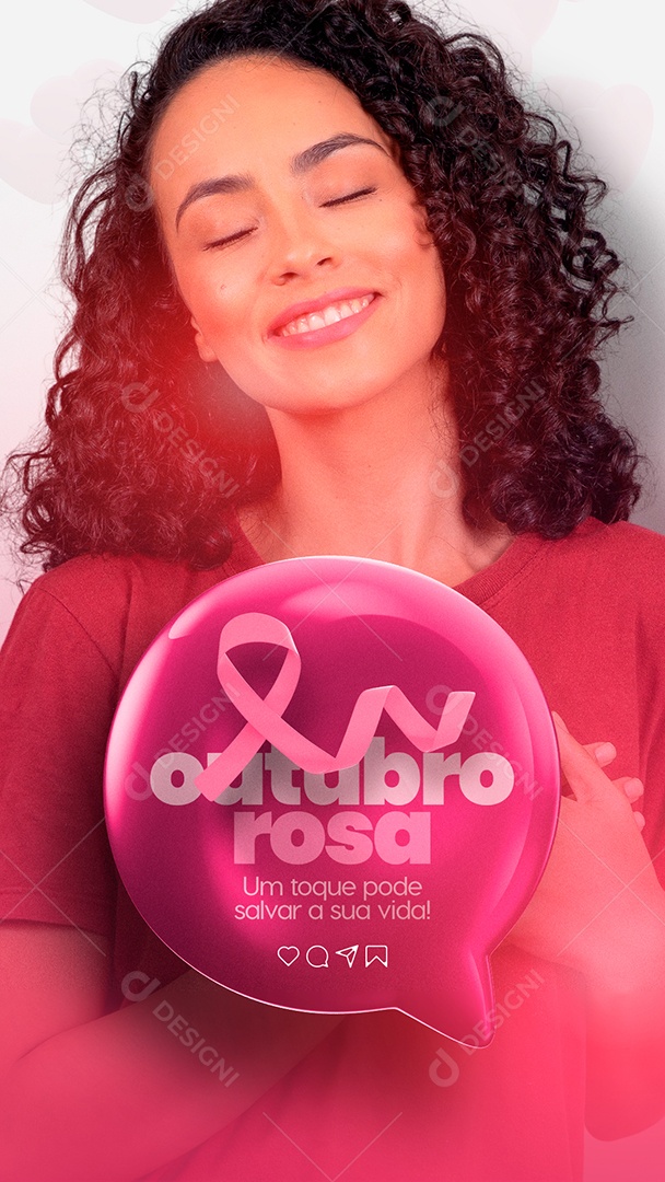 Story Um Toque pode Salvar a sua Vida Outubro Rosa Social Media PSD Editável