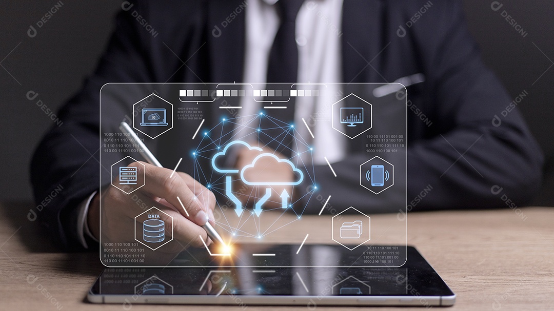 Tecnologia de computação em nuvem e armazenamento on-line para negócios de computador