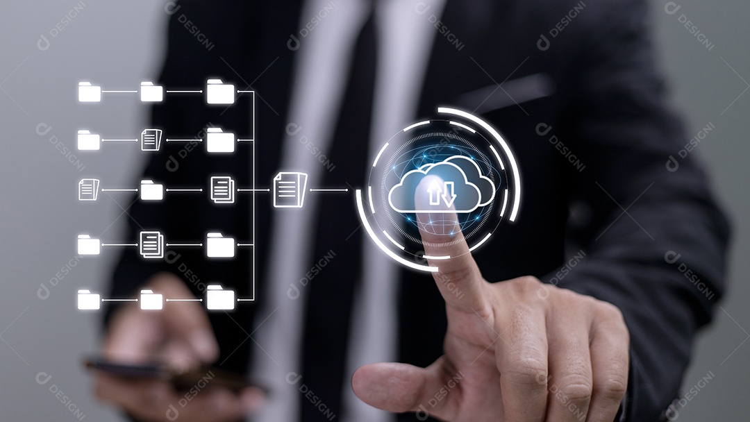 Tecnologia de computação em nuvem e armazenamento on-line para negócios de computador