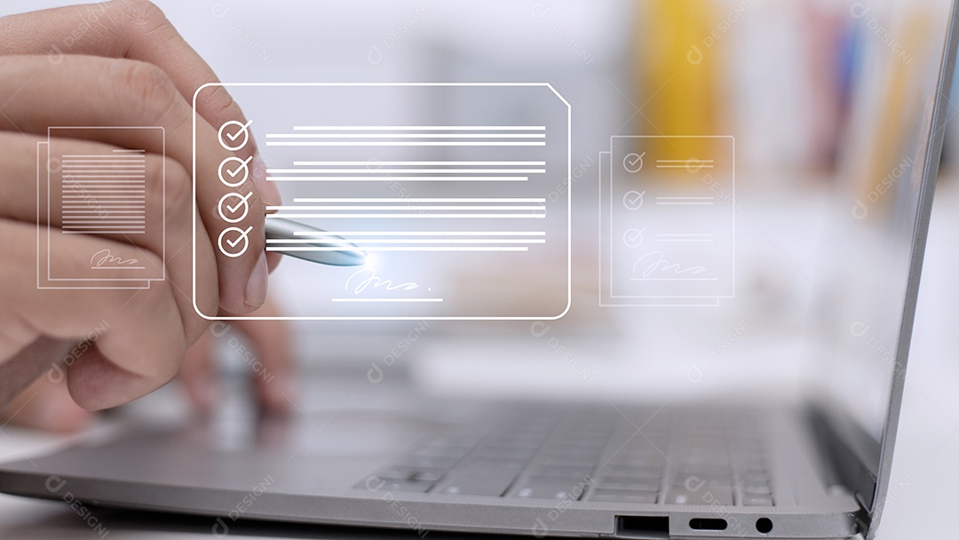 Conceito de assinatura eletrônica, pessoas de negócios assinam eletrônica