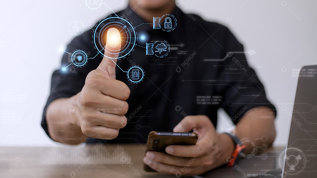 Tecnologia de digitalização de impressões digitais fornece segurança. transformação digital