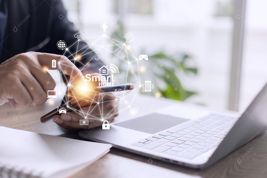 Conceito de automação residencial inteligente na tela virtual.