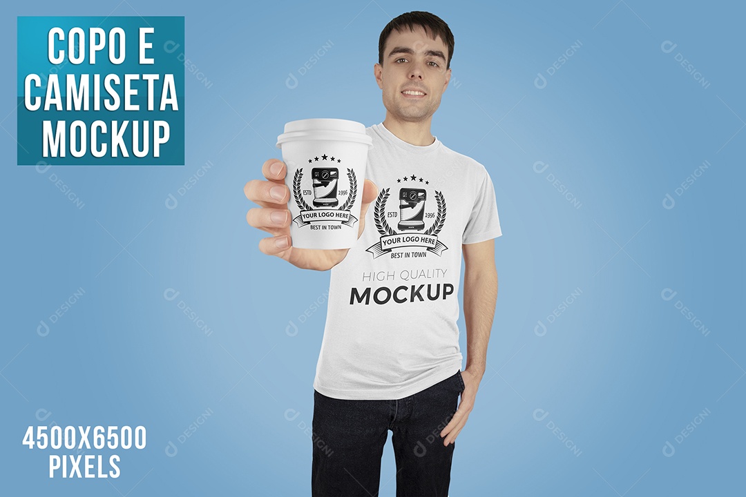 Copo Camiseta Mockup com Homem PSD