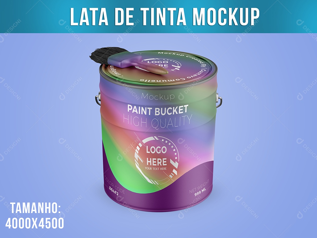 Lata de Tinta Mockup Pincel PSD