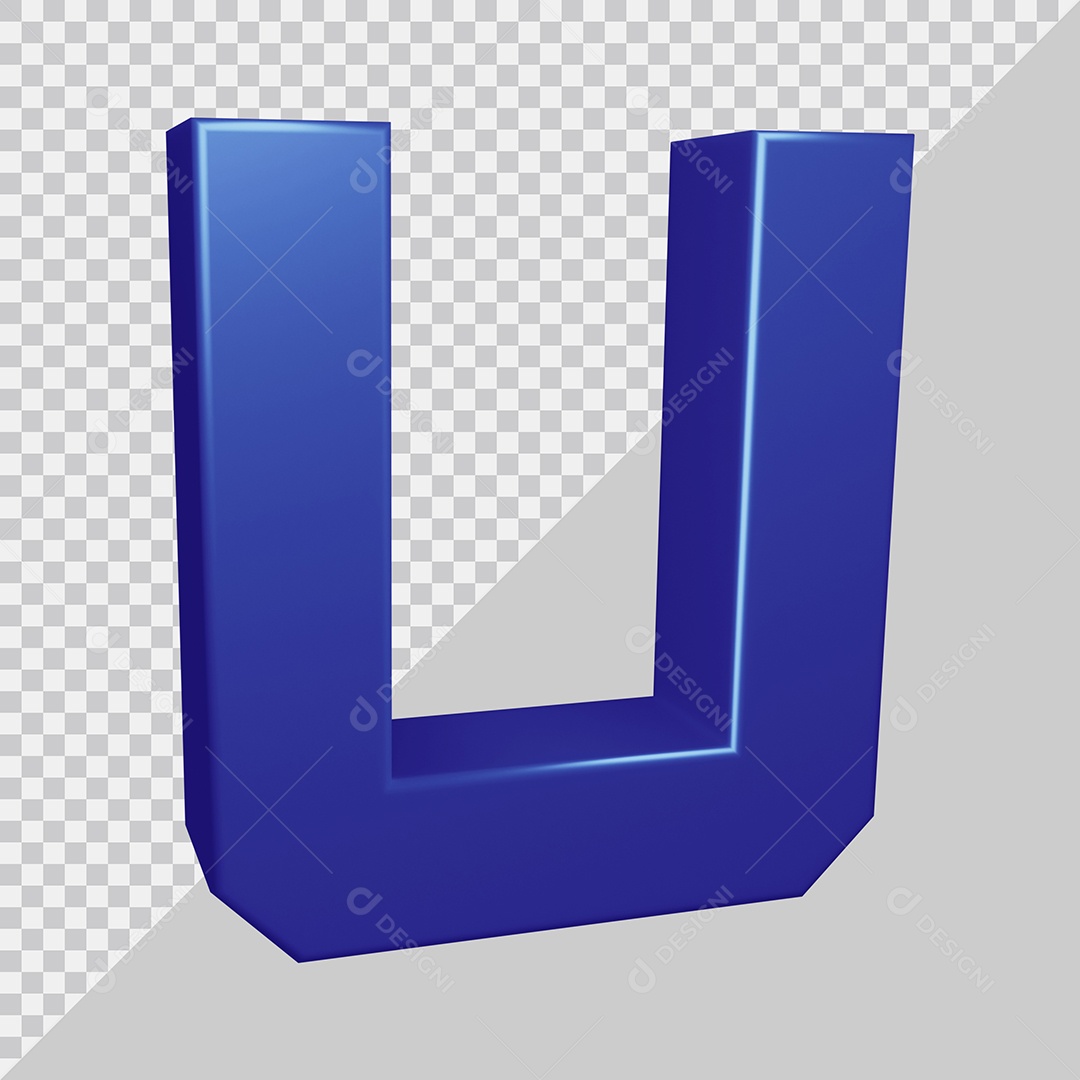 Elemento 3D Para Composição Letra U Azul PSD