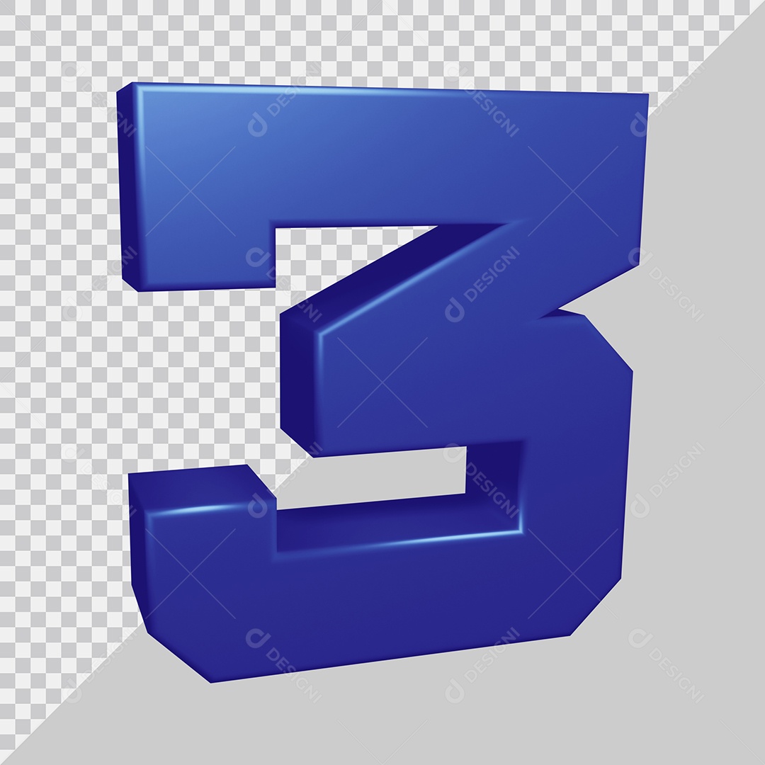 Elemento 3D Para Composição Número 3 Azul PSD