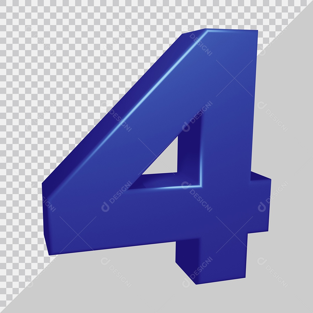 Elemento 3D Para Composição Número 4 Azul PSD