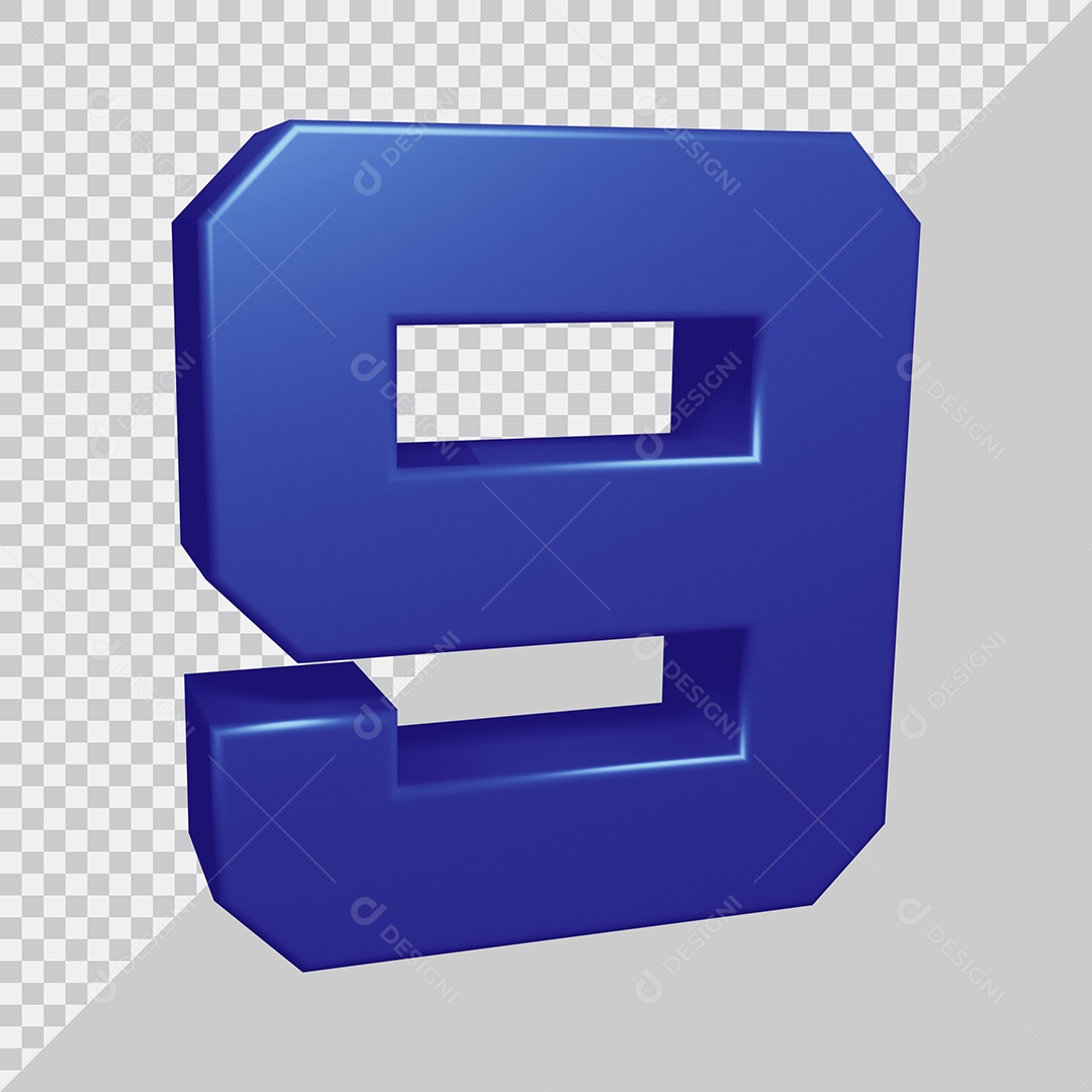 Elemento 3D Para Composição Número 9 Azul PSD