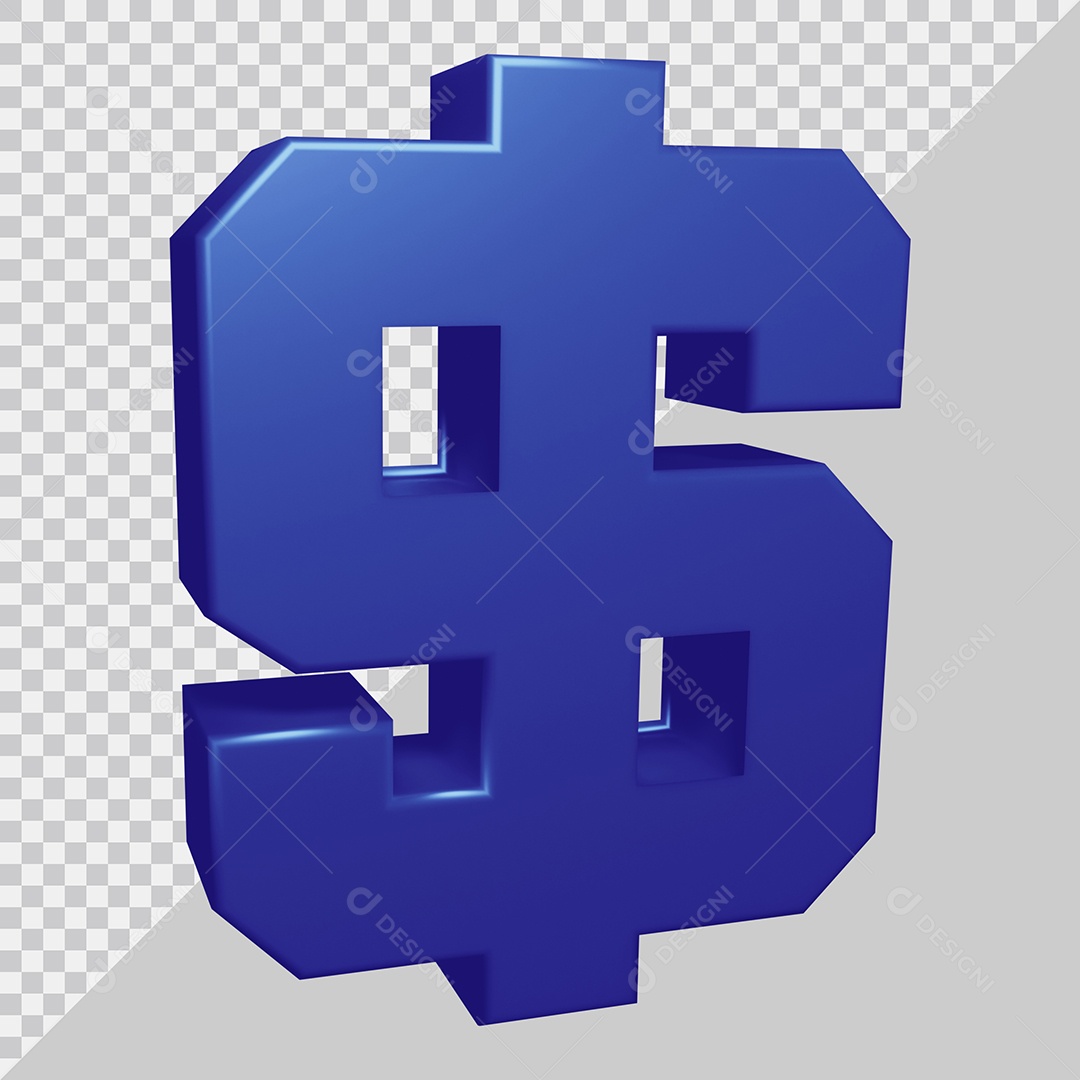 Elemento 3D Para Composição Símbolo do dólar $ Azul PSD