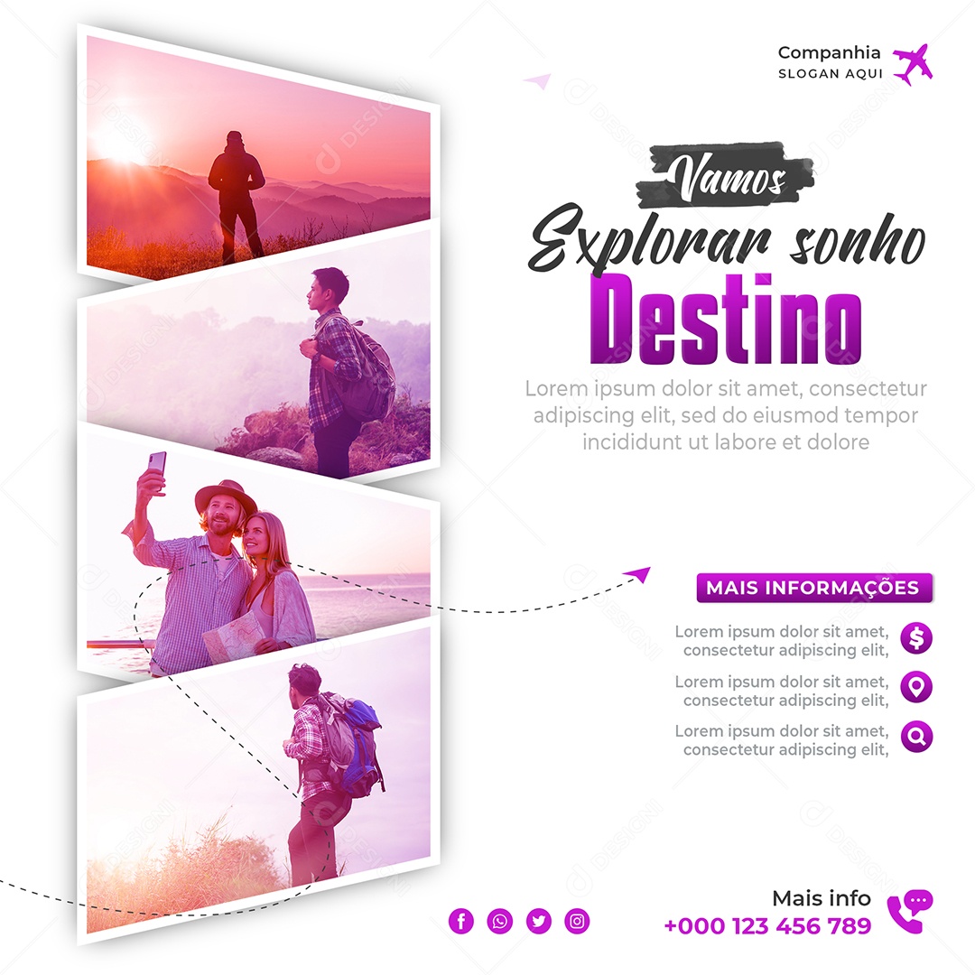 Vamos Explorar Sonho Destino Viagem Social Media PSD Editável