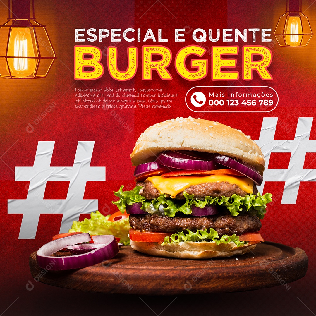 Especial e quente Burger Hambúrgueria Social Media PSD Editável