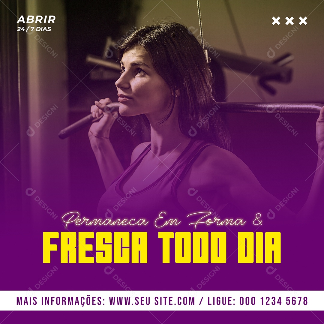 Permaneça em forma Fresca todo Dia Academia Social Media PSD Editável