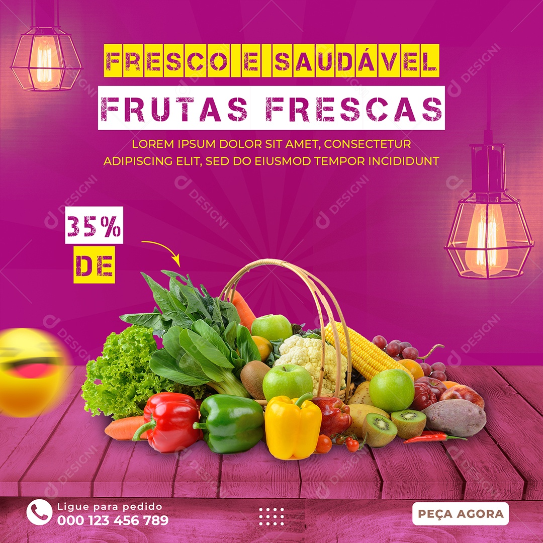 Fresco e Saudável Vegetal 35% de Desconto Hortifruti Social Media PSD Editável