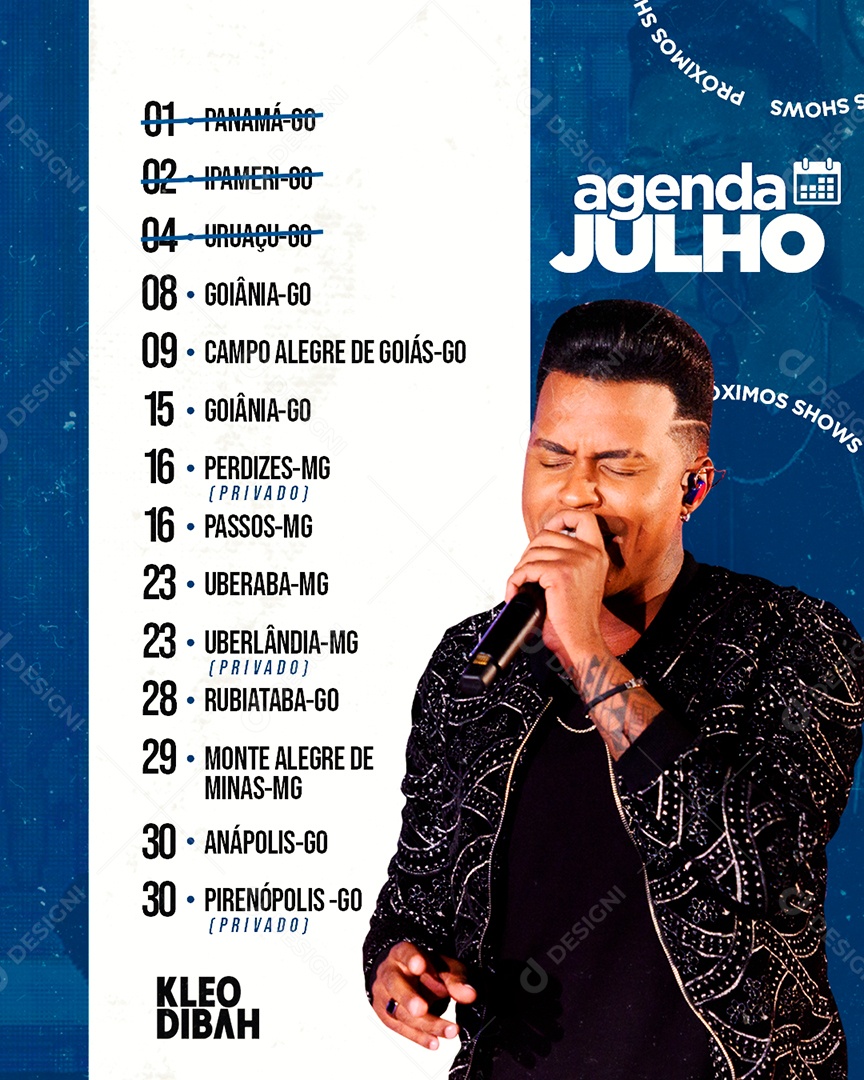 Flyer Agenda Julho Kleo Dibah Shows Social Media PSD Editável