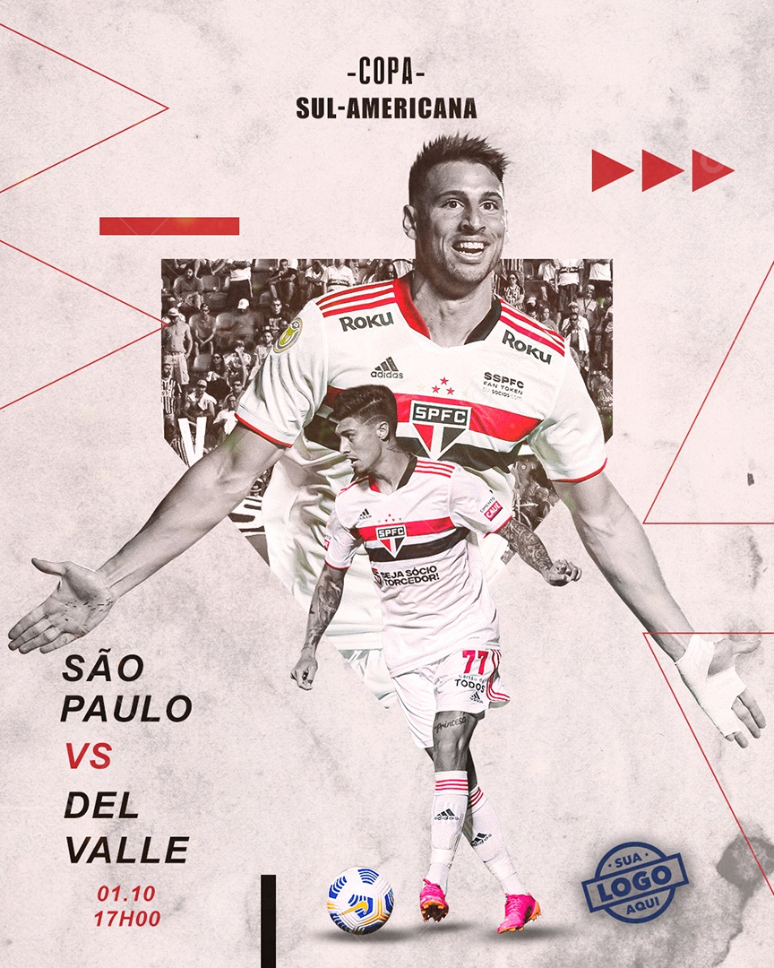 Flyer São Paulo Vs Del Vale Campeonato Social Media PSD Editável