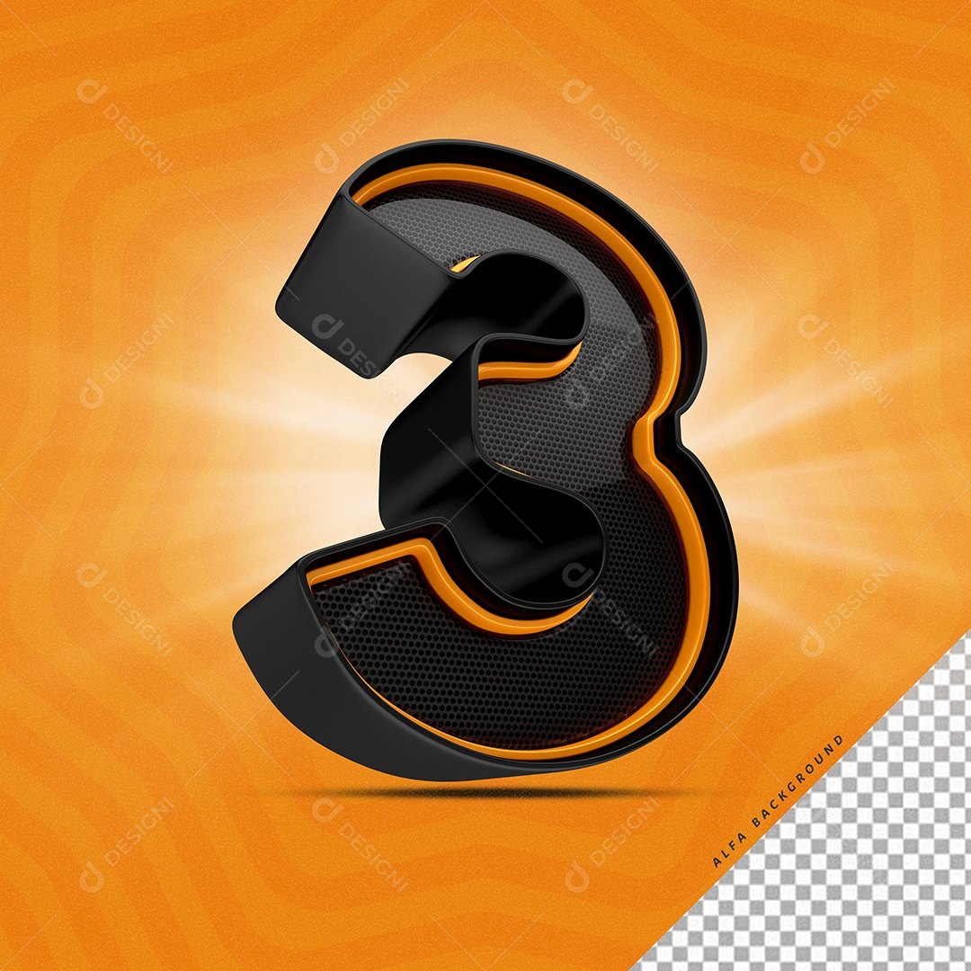 Número 3 3D Para Composição PSD