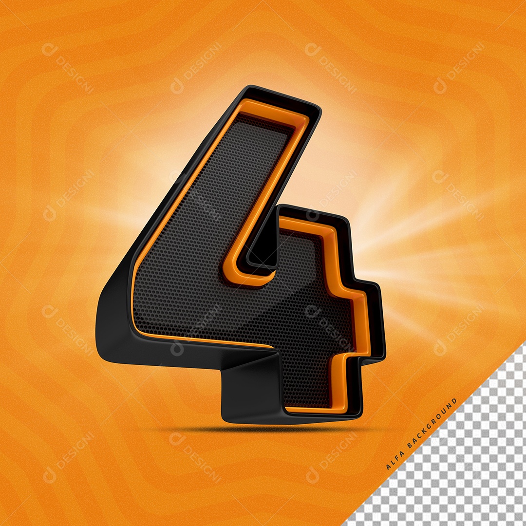 Número 4 3D Para Composição PSD