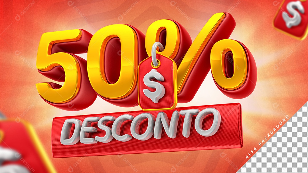 Selo 3D 50% de Desconto Para Composição PSD