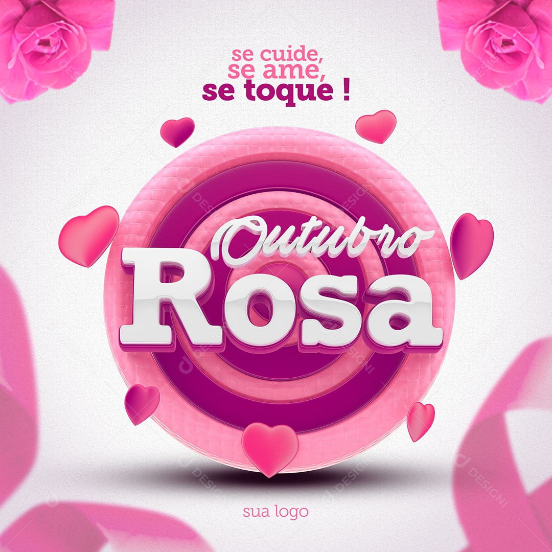 Selo 3D Outubro Rosa Para Composição PSD