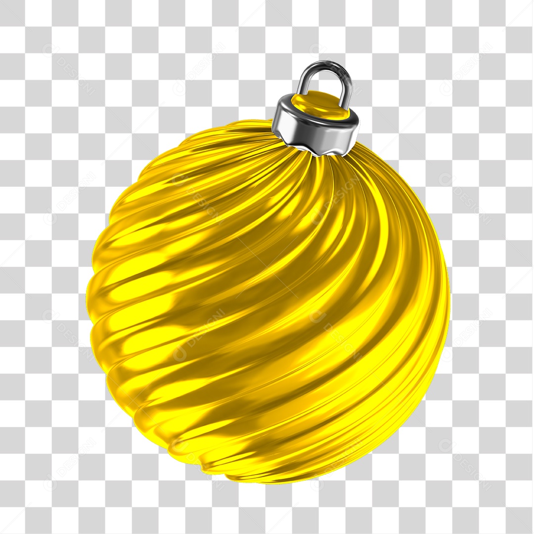 Elemento 3D Bola de Natal Amarela PNG Transparente Sem Fundo