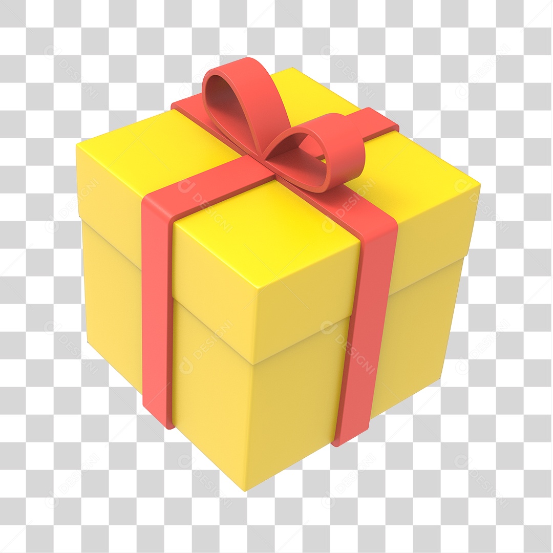 Elemento 3D Caixa de Presente Amarela Com Laço Vermelho PNG Transparente Sem Fundo