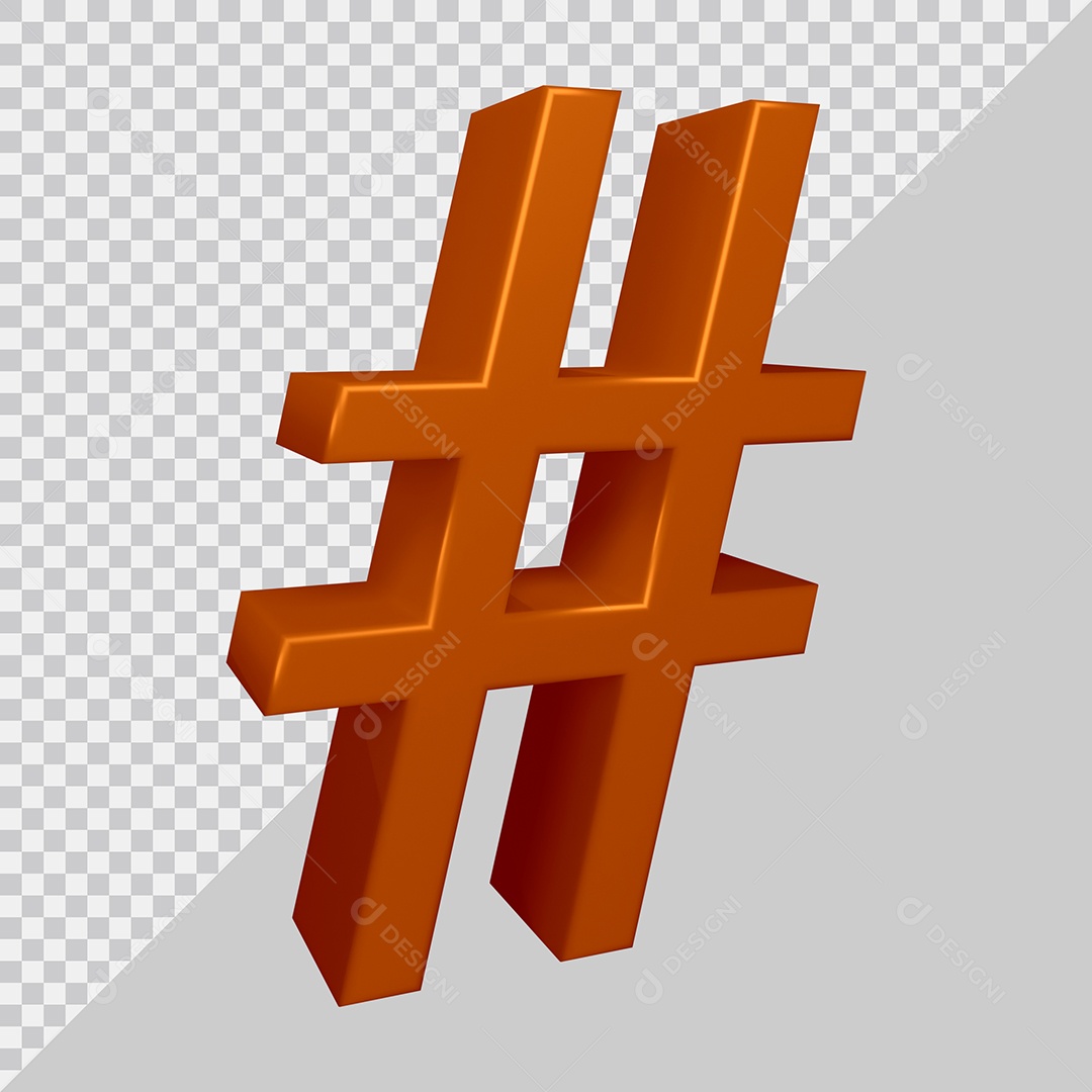 Elemento 3D Para Composição Símbolo de Hashtag Marrom PSD