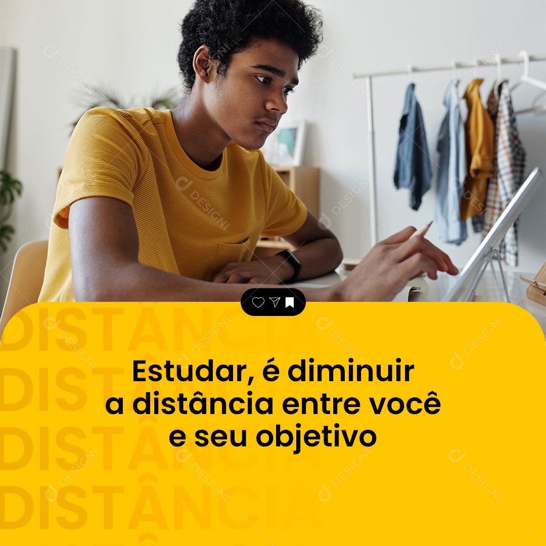 Estudar é Diminuir a Distância entre Você e seu Objetivo Frase Motivacional Social Media PSD Editável