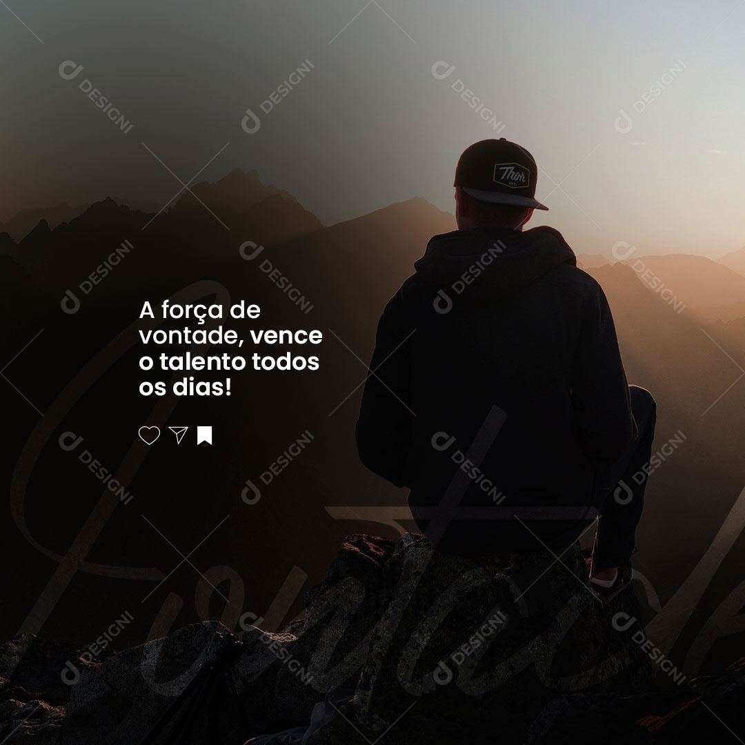 A Força de vontade Vence o Talento todos os Dias Frase Motivacional Social Media PSD Editável