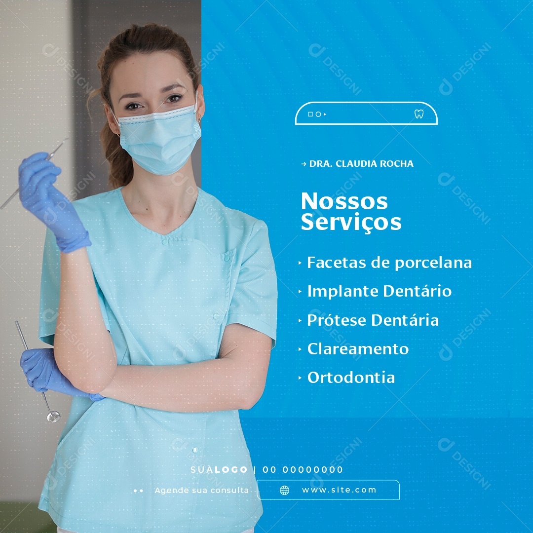 Social Media Dentista Nossos Serviços PSD Editável
