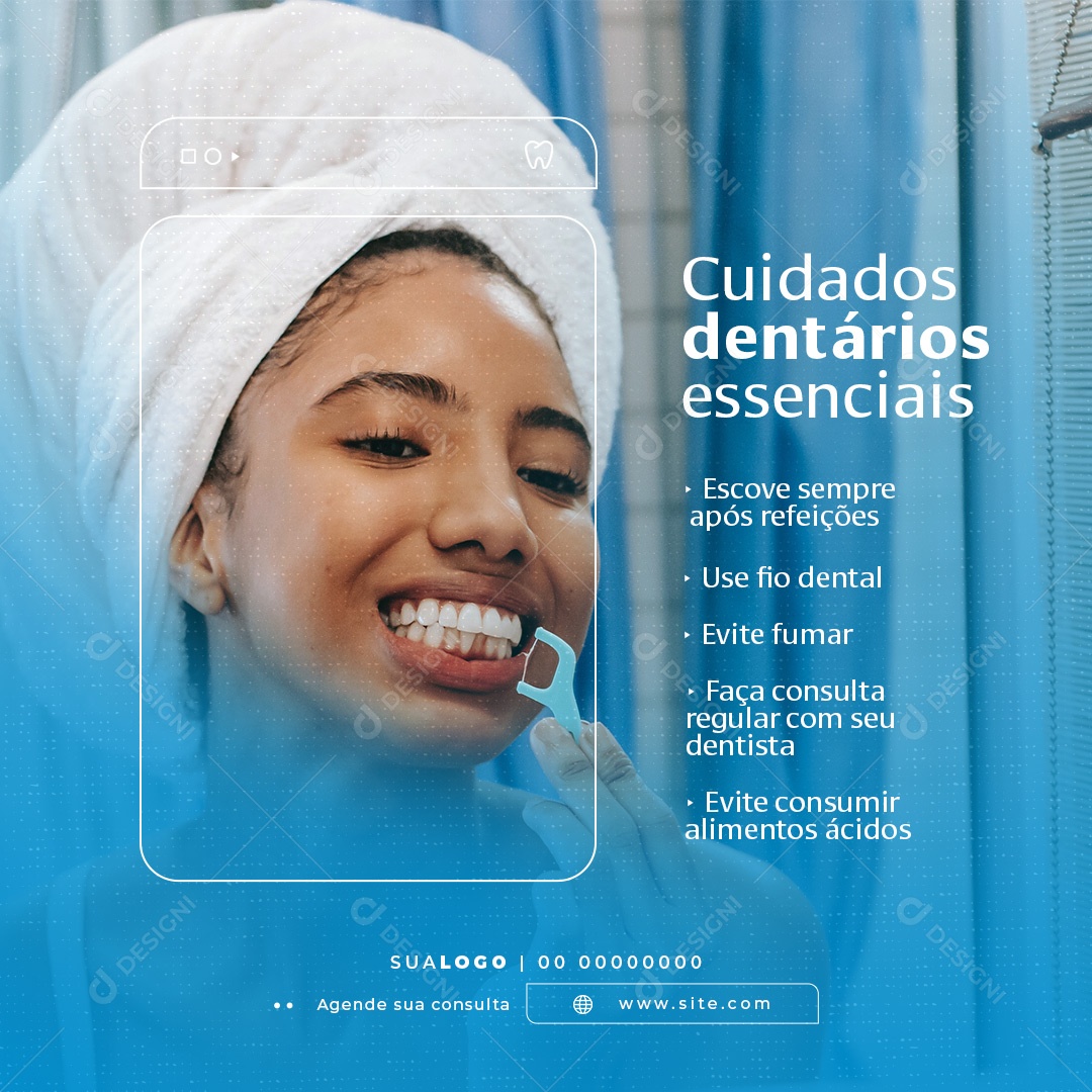 Social Media Dentista Cuidados Dentários Essenciais PSD Editável