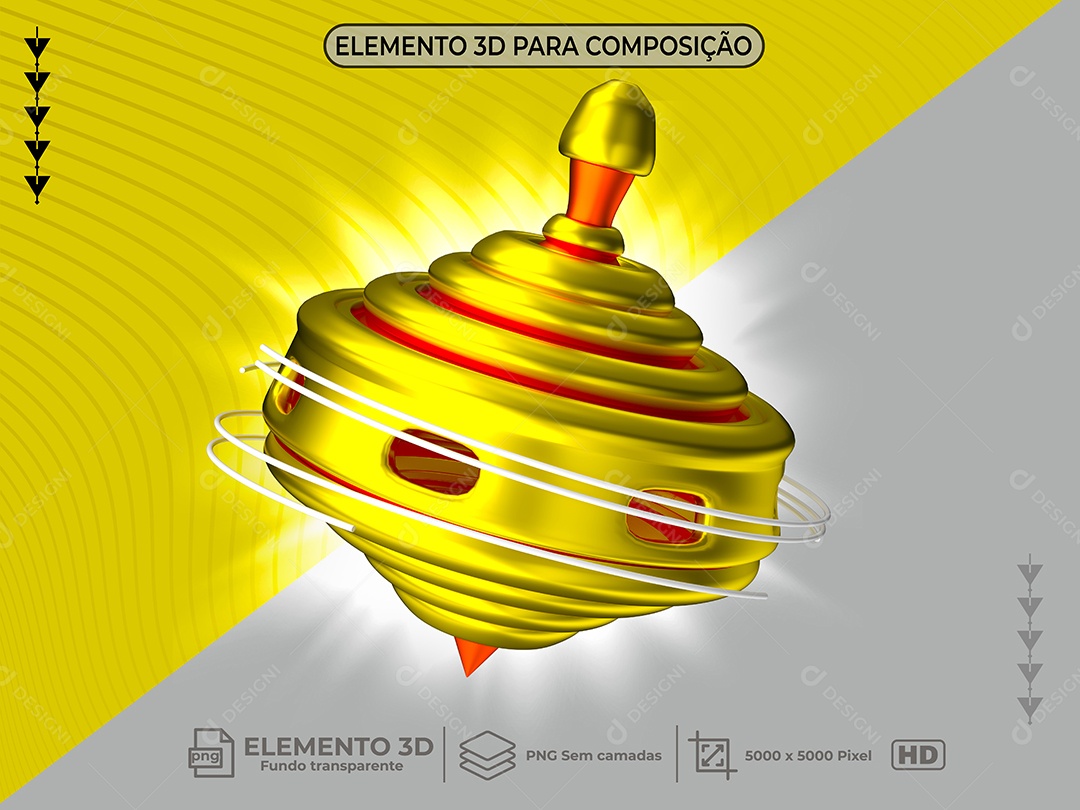 Elemento 3D Pião Brinquedo Dourado PNG Transparente