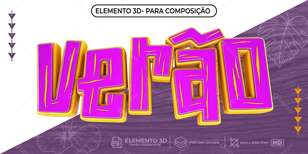 Texto 3D Verão Rosa e Amarelo PNG Transparente
