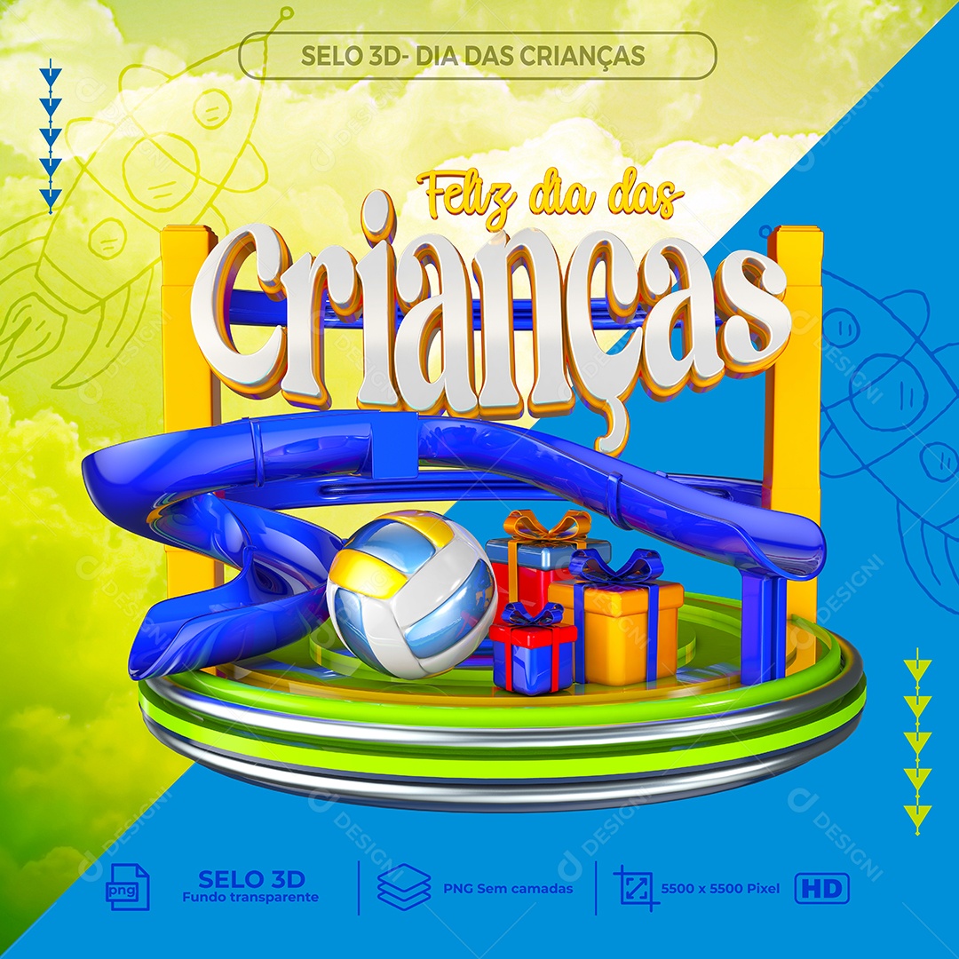 Selo 3D Feliz Dia Das Crianças Data Comemorativa PNG Transparente