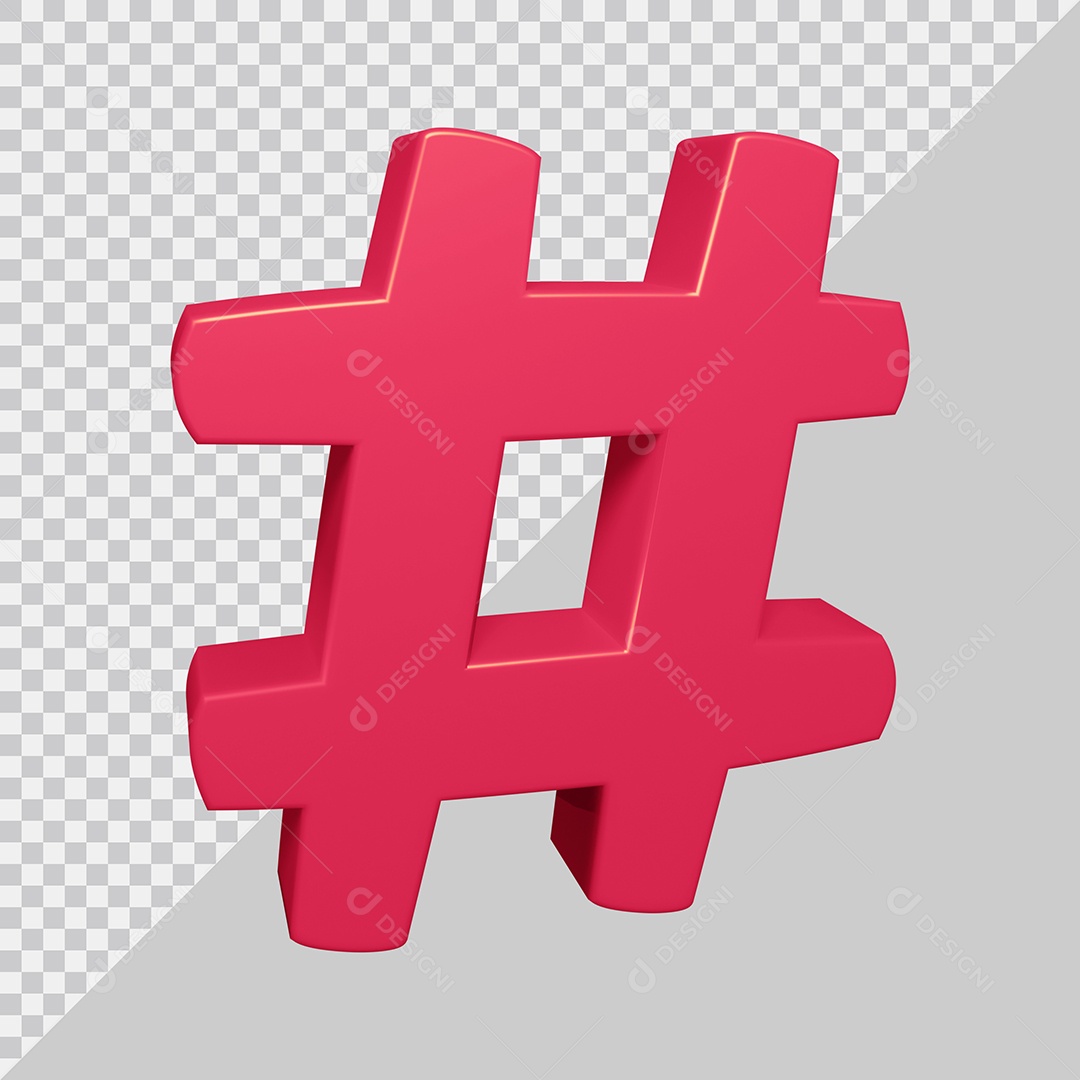 Elemento 3D Para Composição Símbolo de Hashtag Rosa PSD