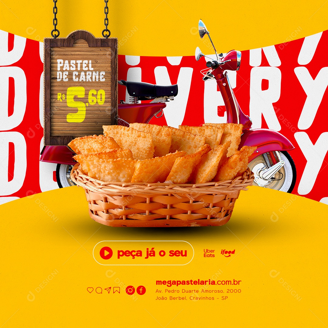 Pastel de Carne Peça já o seu Pastelaria Social Media PSD Editável