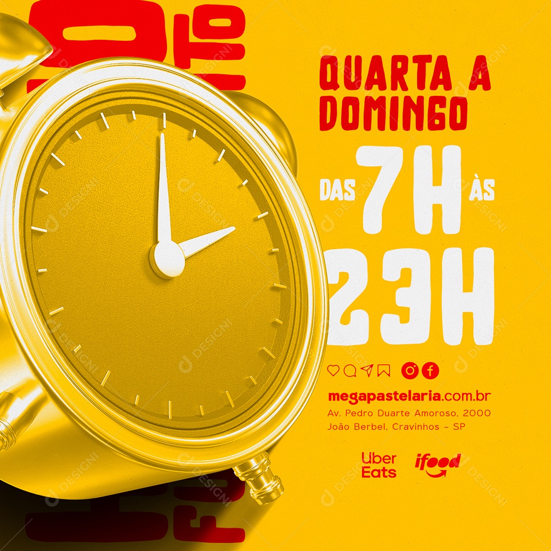 Quarta a Domingo 7H Ás 23H Pastelaria Social Media PSD Editável