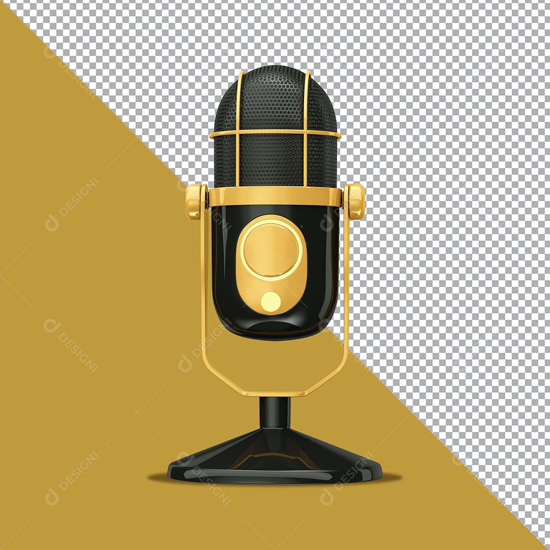 Elemento 3D Para Composição Microfone Dourado PSD