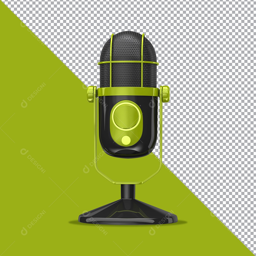 Elemento 3D Para Composição Microfone Verde PSD