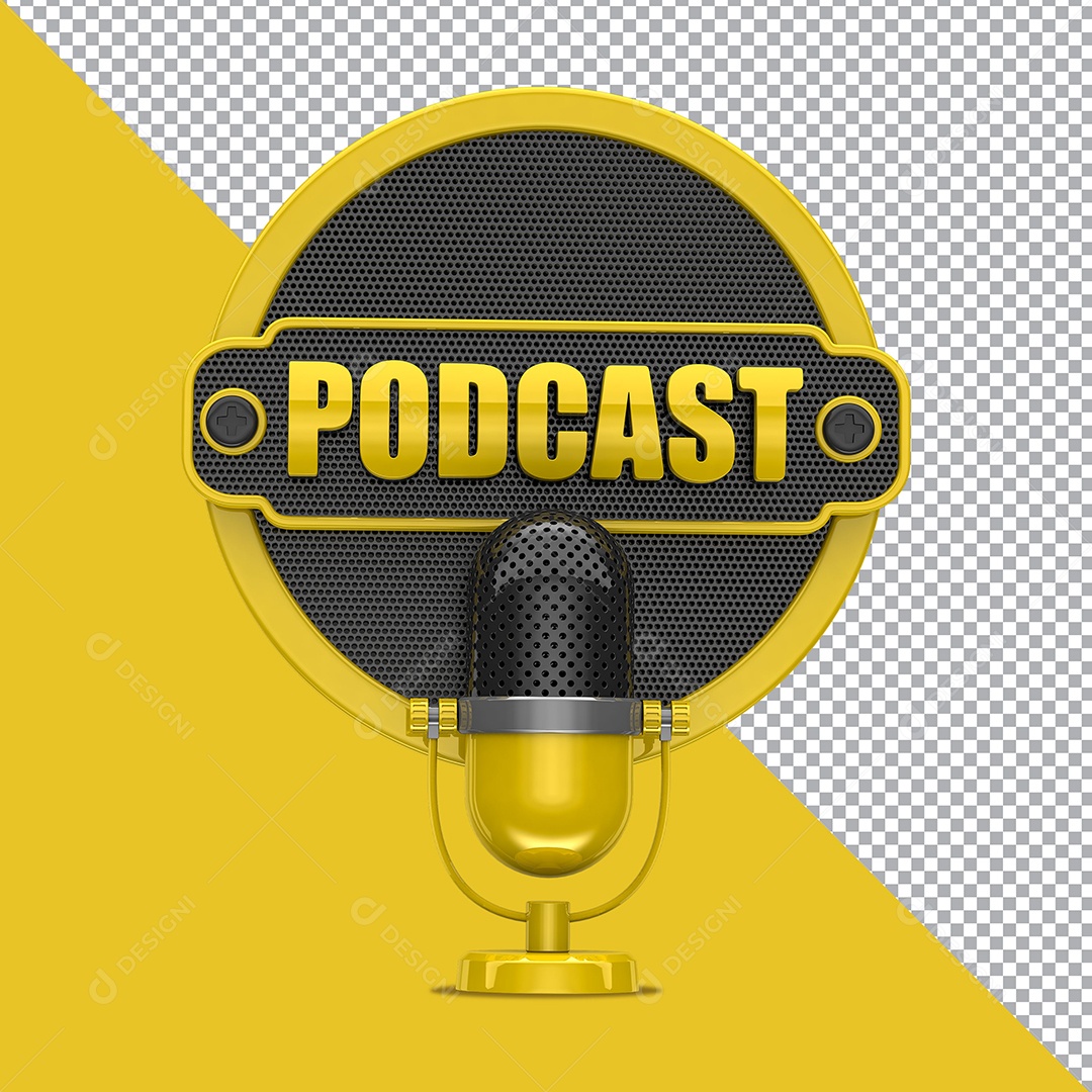 Selo 3D Podcast Com Microfone Amarelo PSD