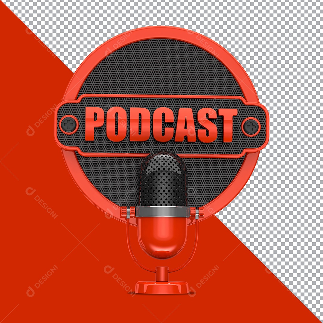 Selo 3D Podcast Com Microfone Vermelho PSD