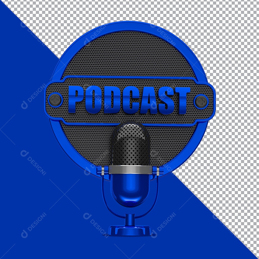 Selo 3D Podcast Com Microfone Azul PSD