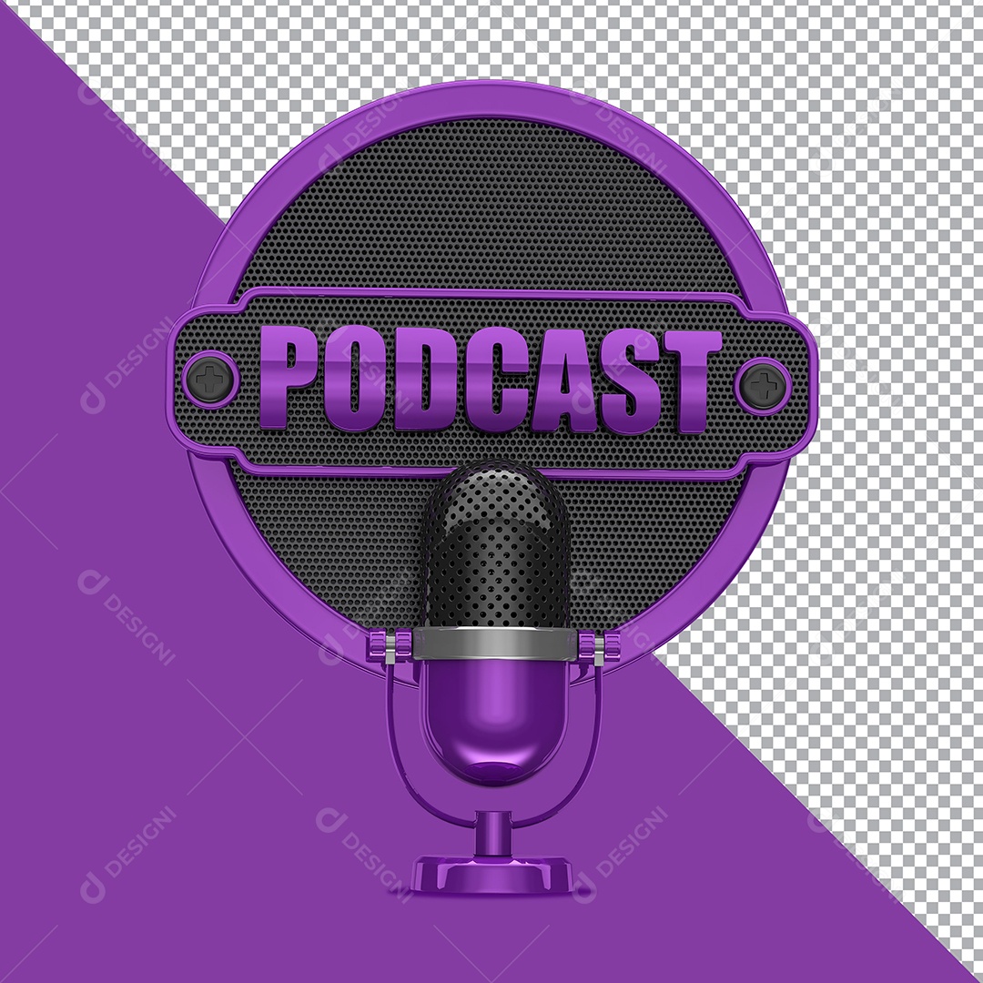 Selo 3D Podcast Com Microfone Roxo PSD