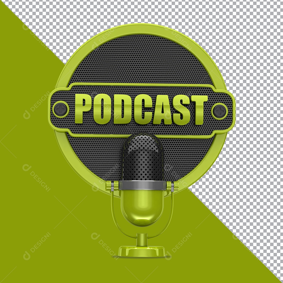 Selo 3D Podcast Com Microfone Verde PSD