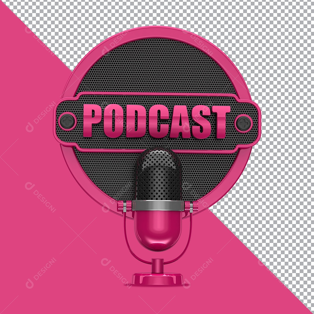 Selo 3D Podcast Com Microfone Rosa PSD