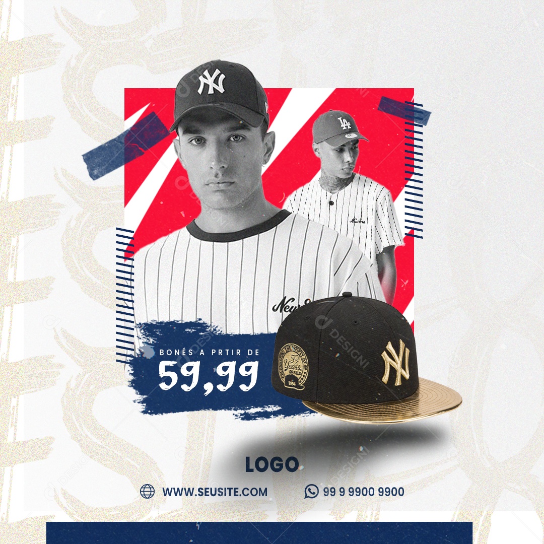 Bonés a Partir de 59,99 Loja de Boné Social Media PSD Editável