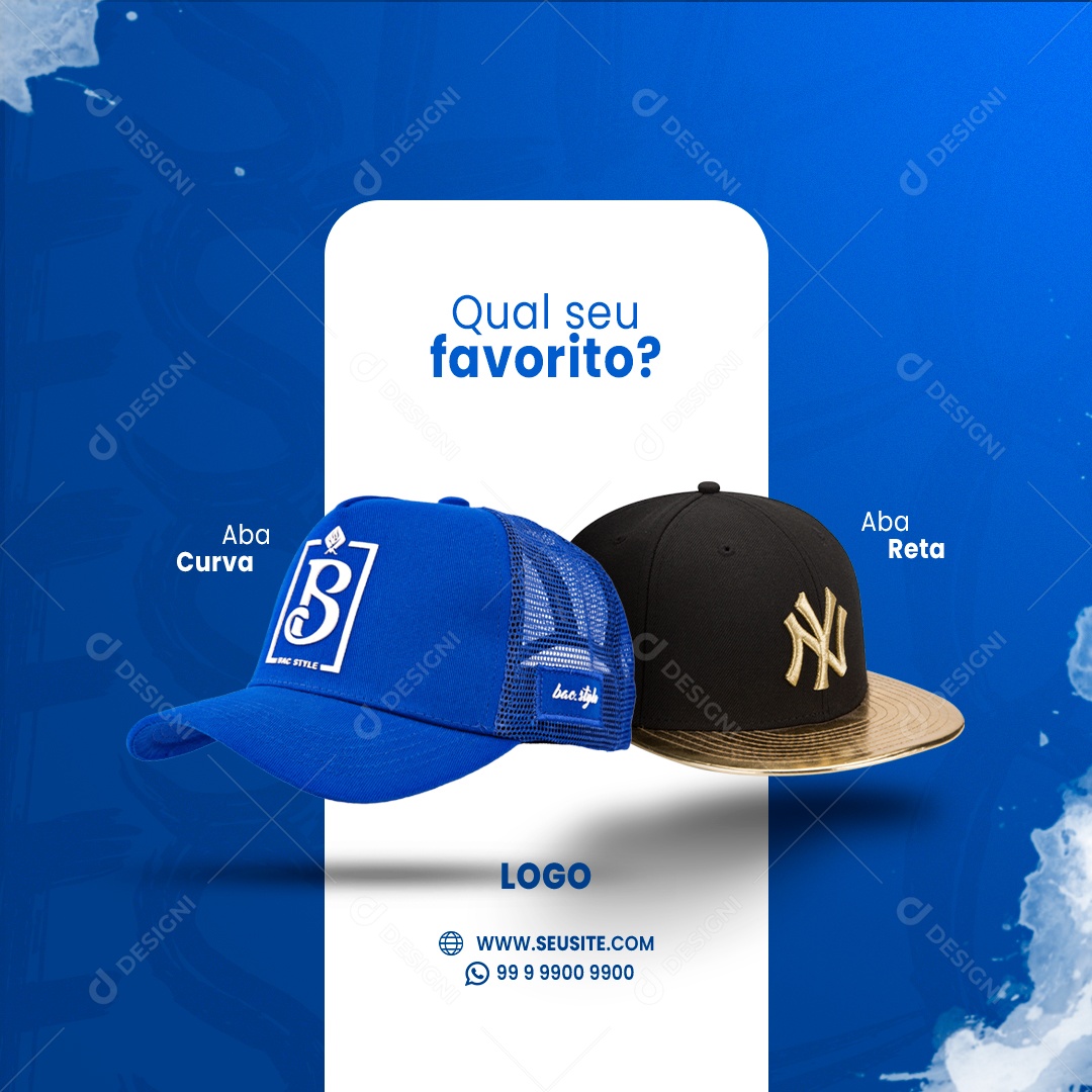 Qual seu Favorito Aba Curva ou Aba Reta Loja de Boné Social Media PSD Editável