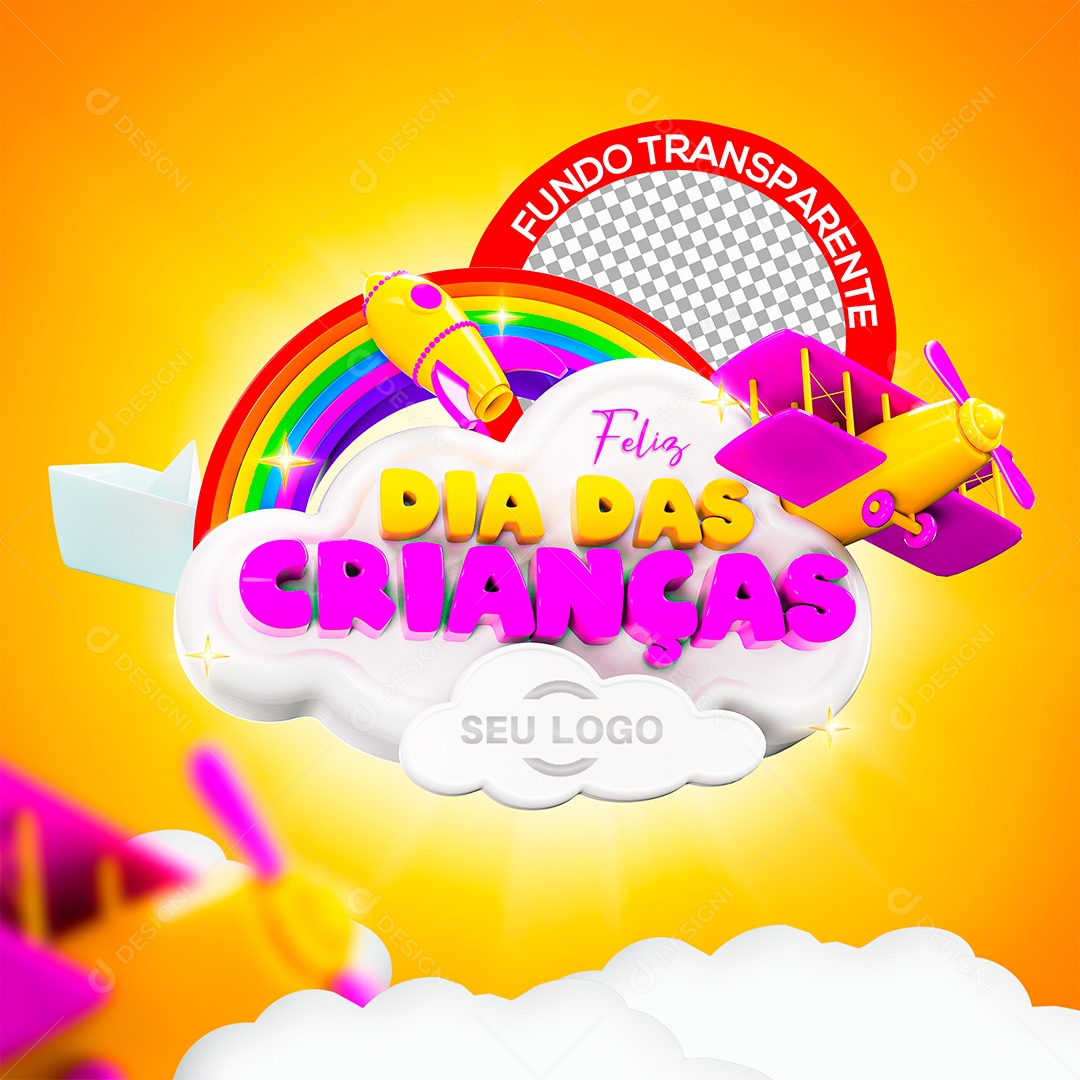 Dia das Crianças Selo 3D para Composição PSD