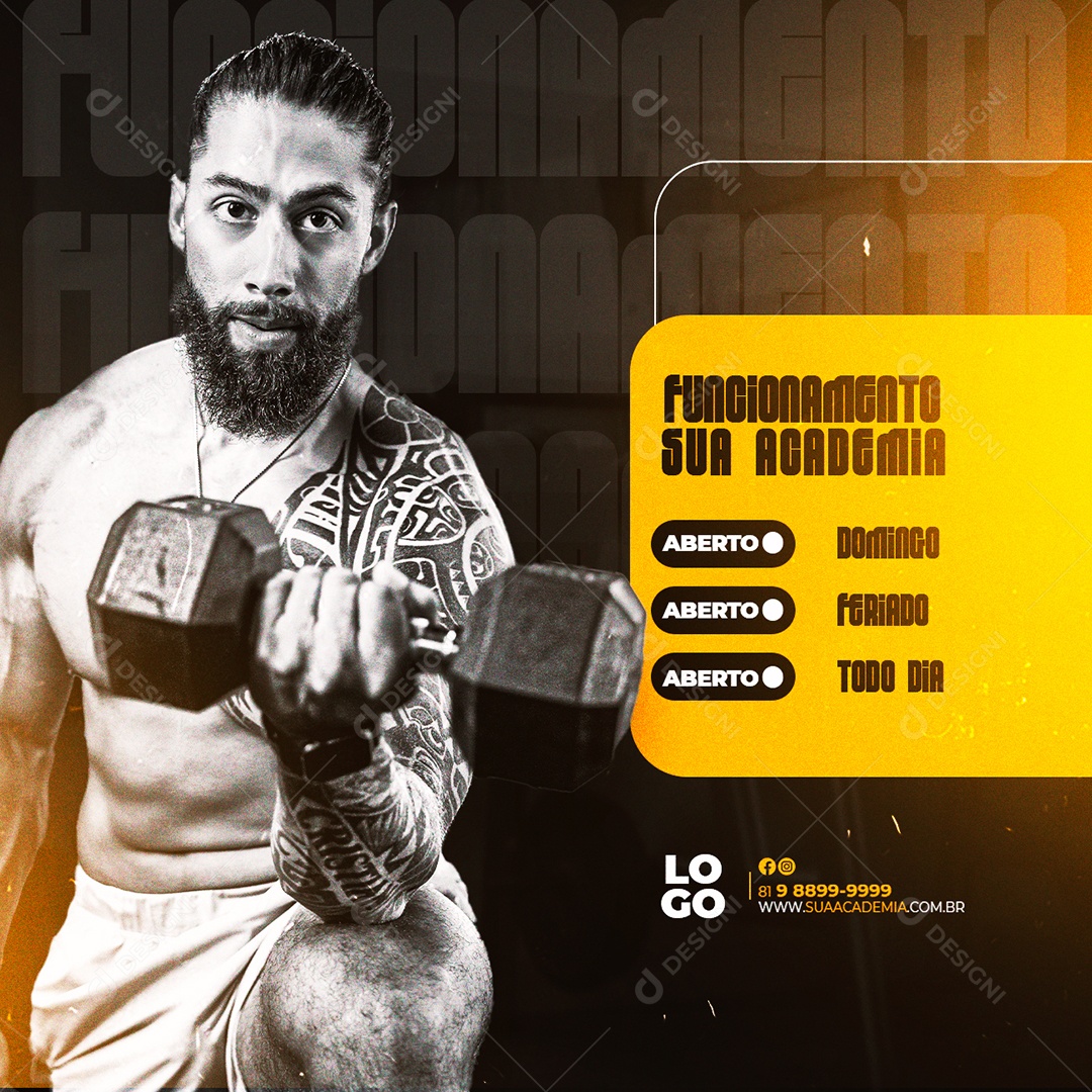 Funcionamento Sua Academia Social Media PSD Editável